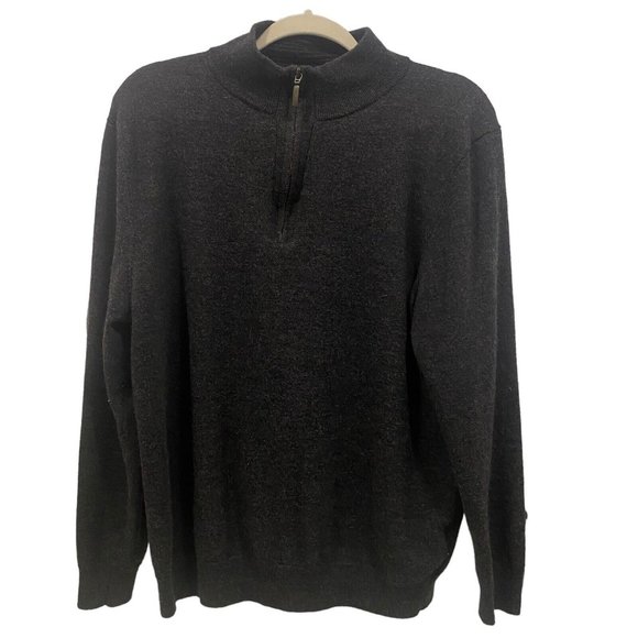 CLUB ROOM Men's Sweater GRAY 1/4 Zip Merino Wool Pullover Long Sleeve Size XL - Picture 2 of 6